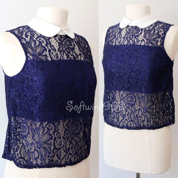 Endless Rose Tops - Blue Violet Peter Pan Collar Sheer Lace CUTE Top